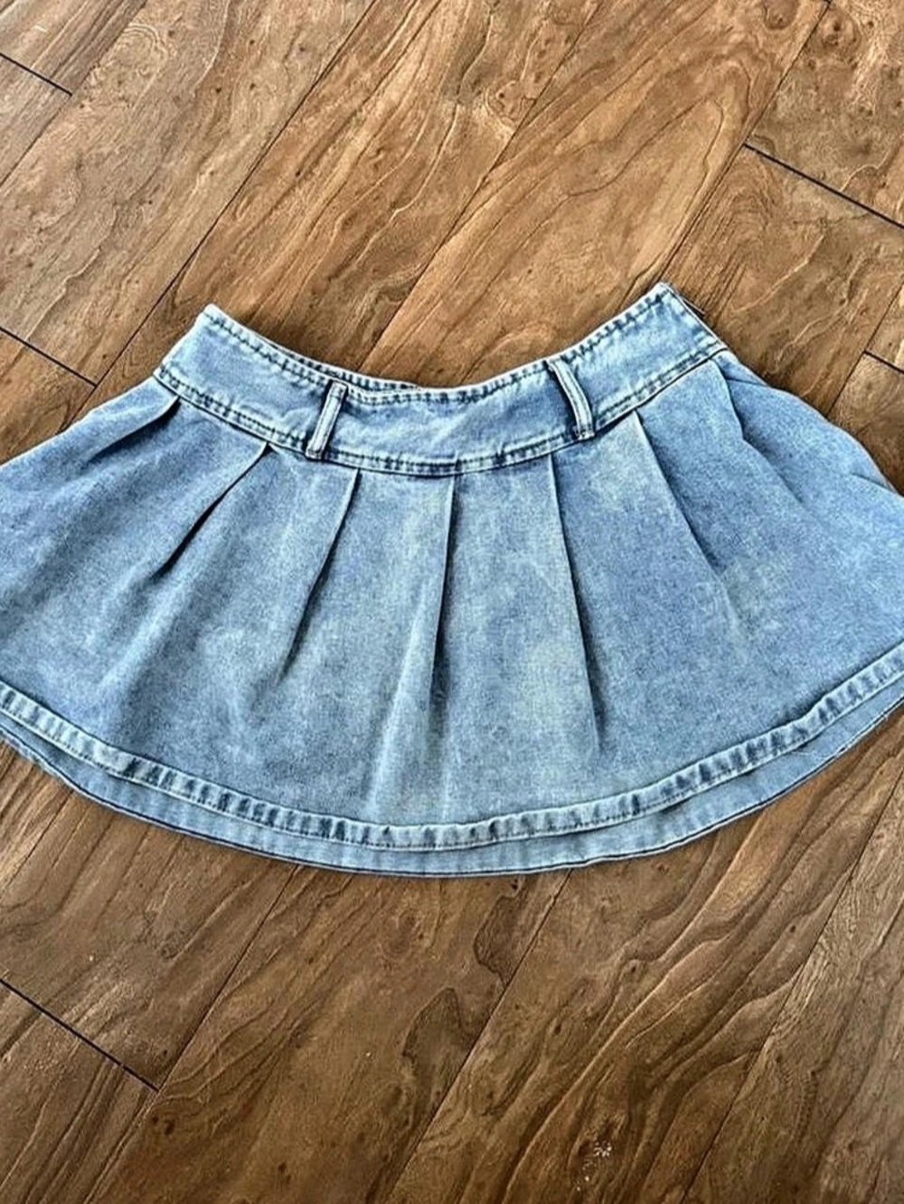Blue Denim Pleated Skirt
